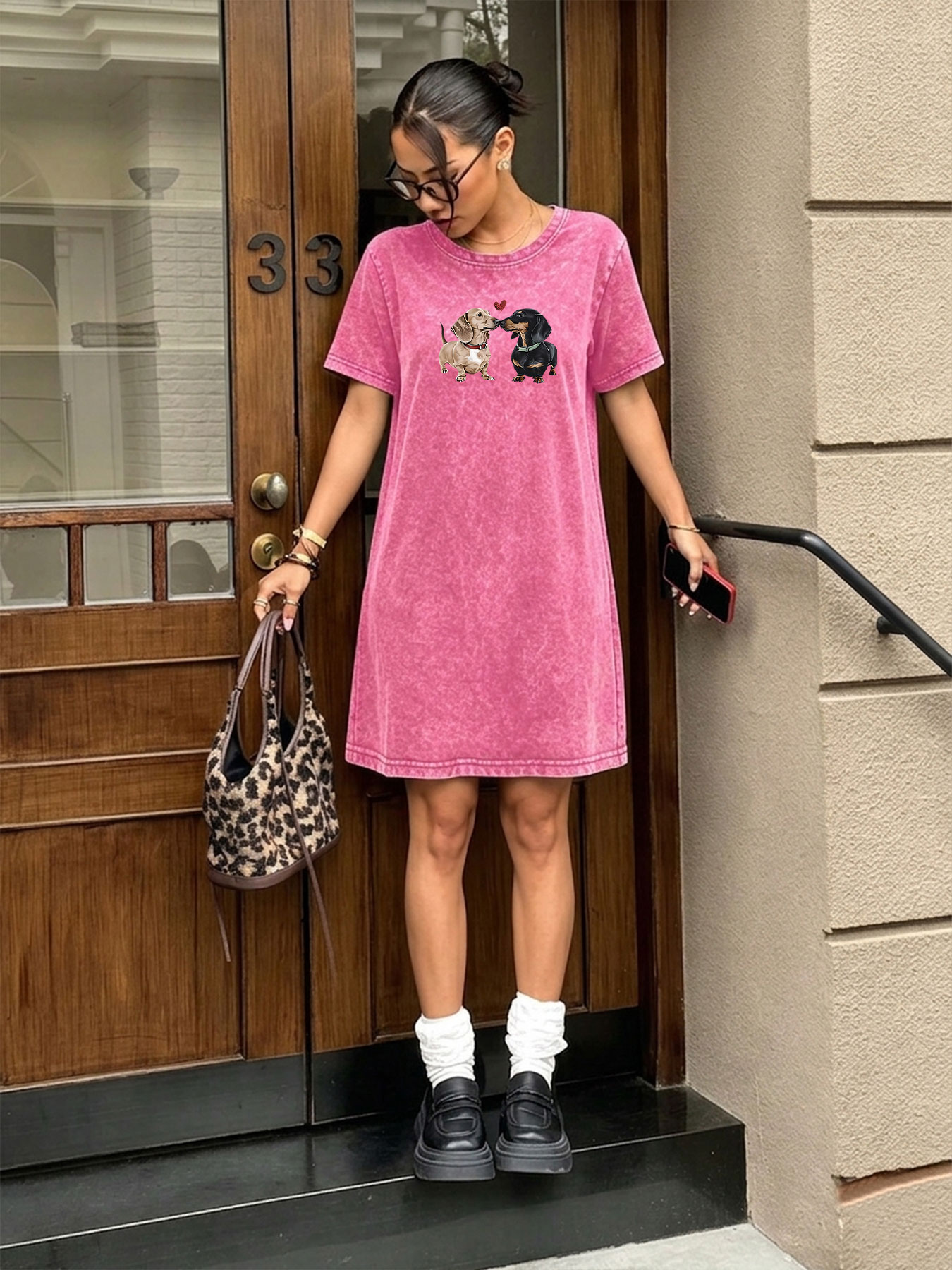 Streetwear Brand Heart - Vestido T-shirt Vintage Lavado para Mulheres,