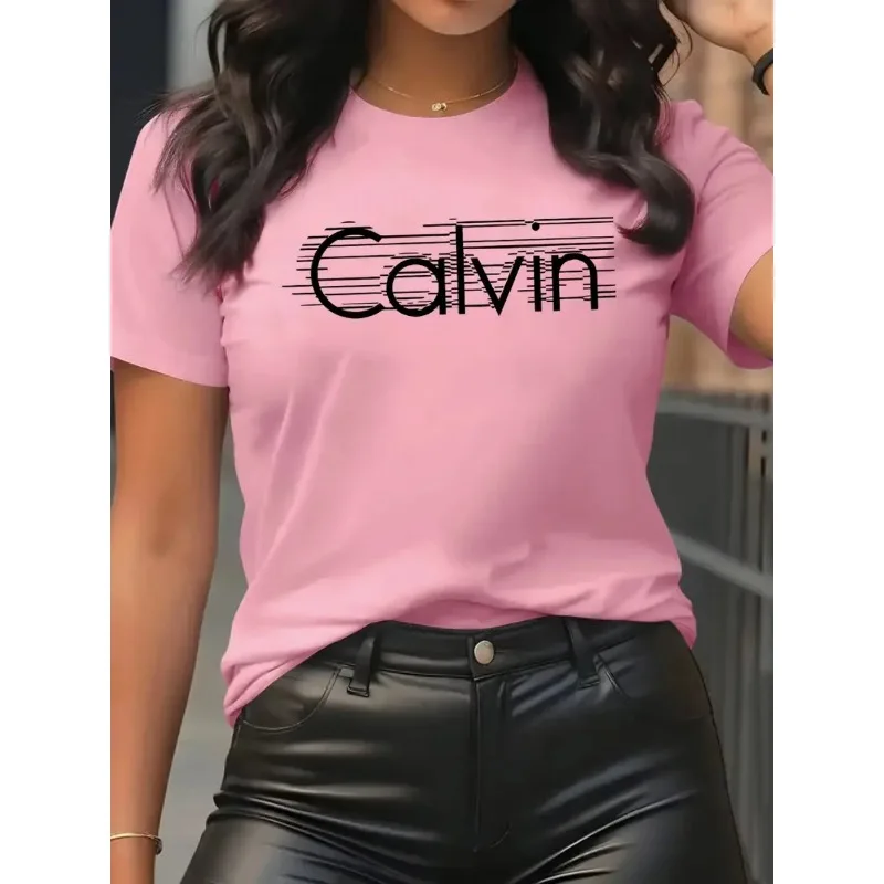 Streetwear Brand Tees - Calvin camiseta feminina lazer moda manga