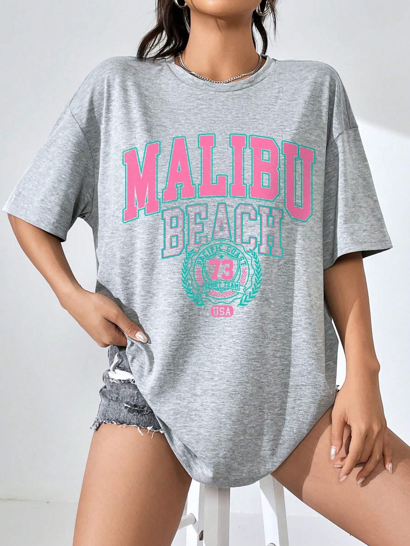 Malibu praia carta impressão d - Streetwear Brand Tees avaliação e preço